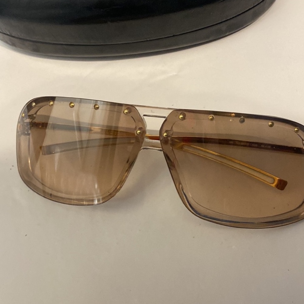Gucci Beige Rimless Sunglasses✨Studded Shield gradient Sheer Bronze Aviators y2k - Picture 2 of 10